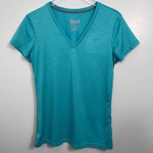 Nike Dri-Fit V Neck Turquoise Blue Top Medium